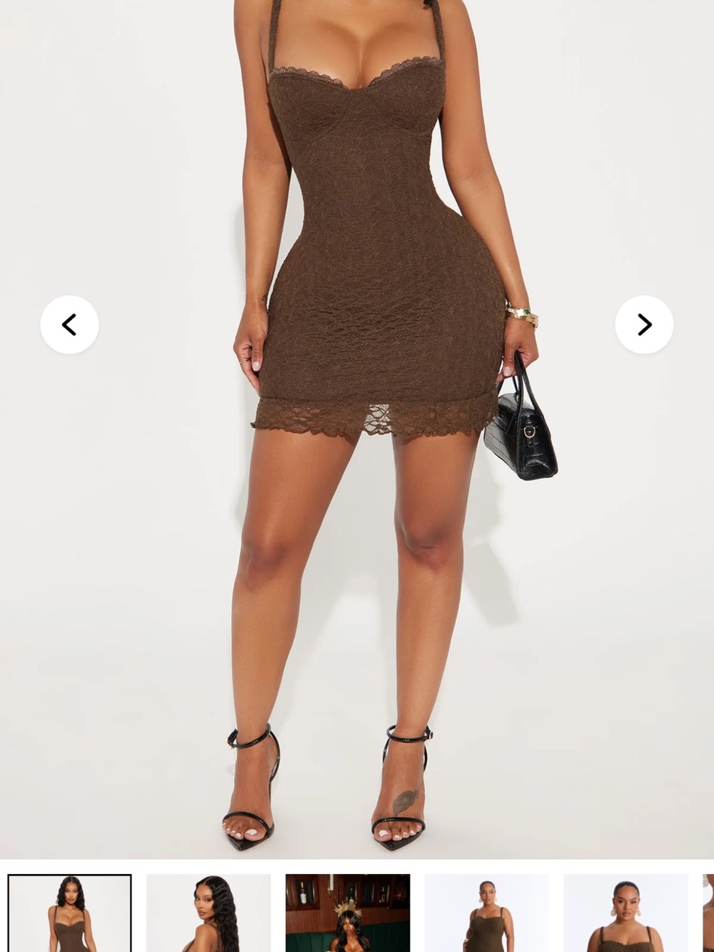 Lace Bodycon Mini Dress in Chocolate Brown